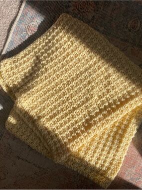 Handmade Yellow Crochet Baby Set - two Hats & Blanket